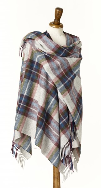 Merino-Mini Ruana 140 x 135cm, TARTAN - Ripon Teal-Pink